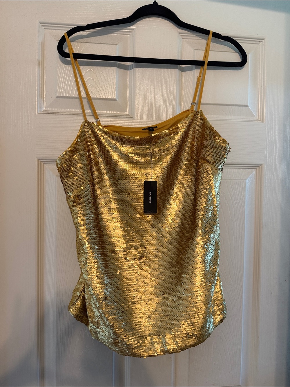 Express Gold Sequin Spaghetti Strap Camisole